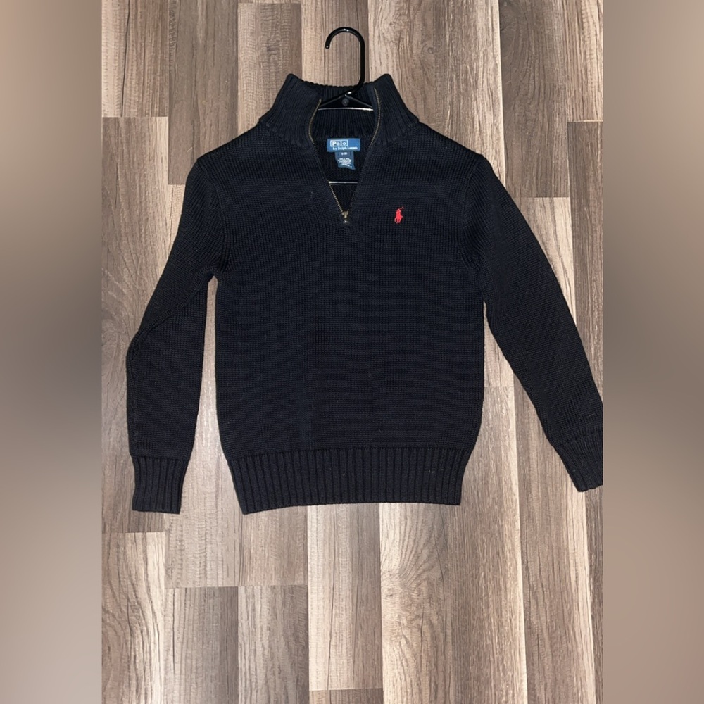 Black polo Ralph Lauren sweater zip up kids size small age 8 jacket red logo